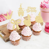 24pcs Frozen Princess Cupcake Toppers Glitter Castle Bow Cake Decorations