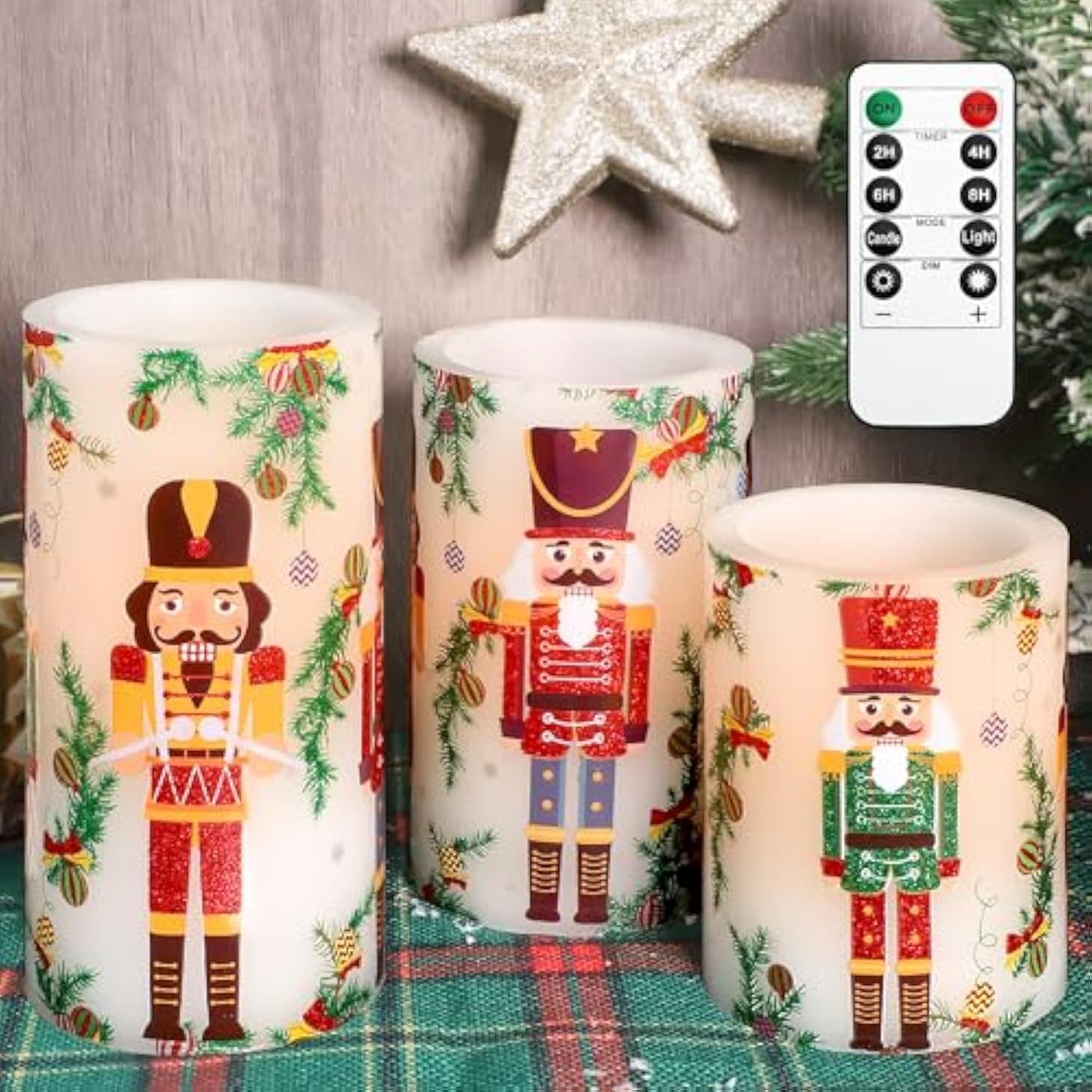 Nutcracker Christmas Flameless Candles Remote: Real Wax Flickering Battery Operated Candles - Home Party Bedroom Birthday Holiday Xmas Decorations
