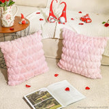 Valentine'S Day Love Heart Throw Pillow Cover Set Of 2, 18 X 18 Inch Pink Soft Plush Faux Fur Jacquard Anniversary Wedding Cushion Case Decoration For Sofa Couch