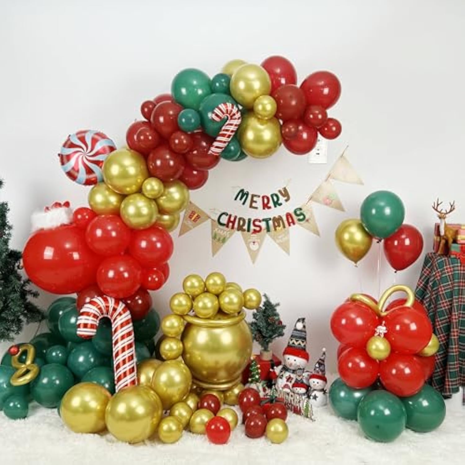 125pcs Christmas Balloon Arch Kit Red Green Gold Party Decor