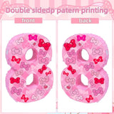 Pink Bow 8Th Birthday Decorations, 15.75Inch Bow Number 8 Piñata With Blindfold Stick And Confetti For Pink Bow Birthday Party Supplies (8)