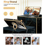 For Samsung Galaxy S21 Fe 5G Case: With Tempered Glass Screen Protector [2 Pack] 360° Rotatable Ring Holder Magnetic Kickstand, Plating Rose Gold Edge Protective Case, Black