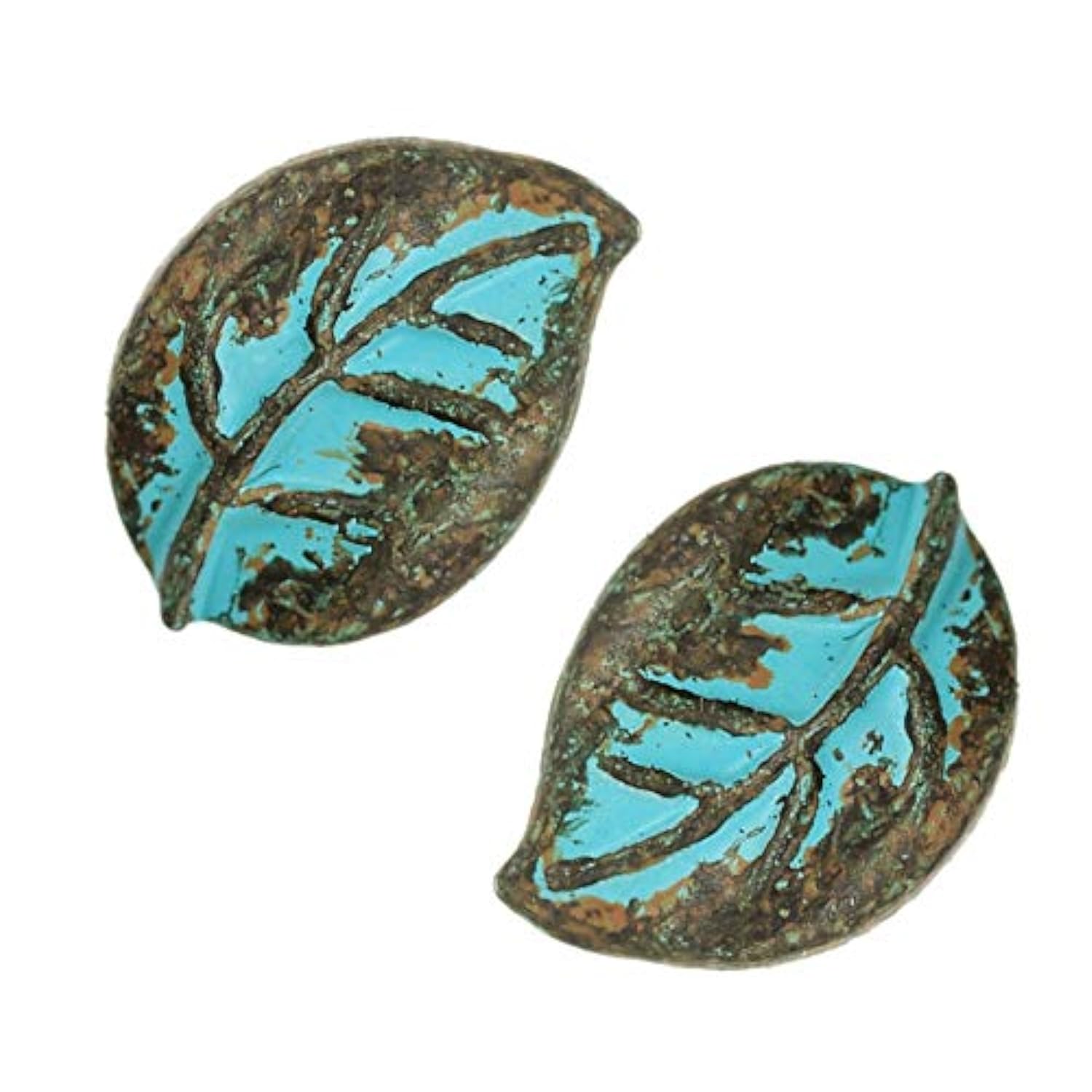 12 Pieces Leaf Metal Shank Buttons 18Mm X 13Mm (Green Patina Varnished