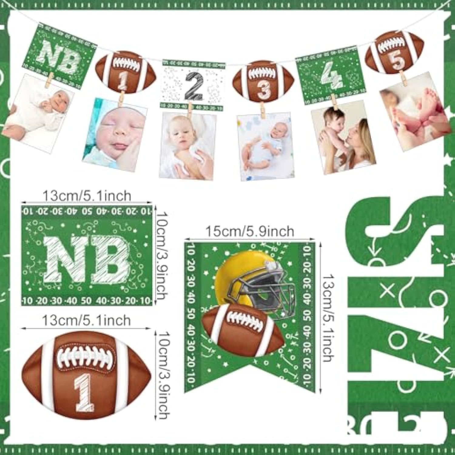 Football Birthday Decorations 1St Photo Banner 1St Year Down Banner First Birthday Monthly Photo Decor Football Theme Party Supplies