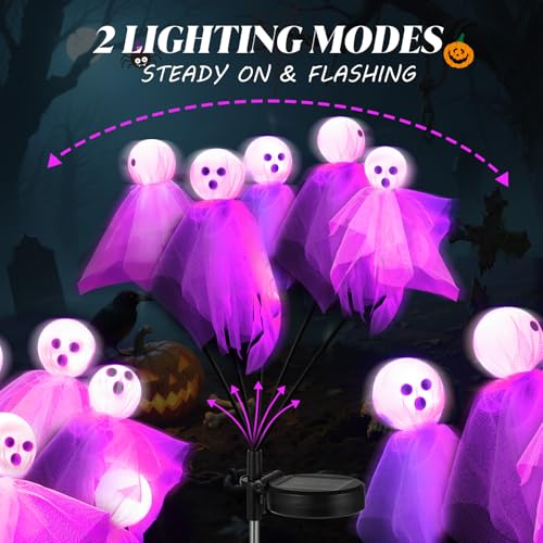 4 Pack Halloween Decorations Outdoor, Solar Scary Ghosts Lights, Purple