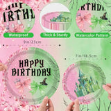 140Pcs Pink And Green Witch Party Decorations Tableware, Witch Table Centerpieces Party Supplies, Tableware Set Paper Cups For Girls Birthday Party Decorations Severs 20 Guests