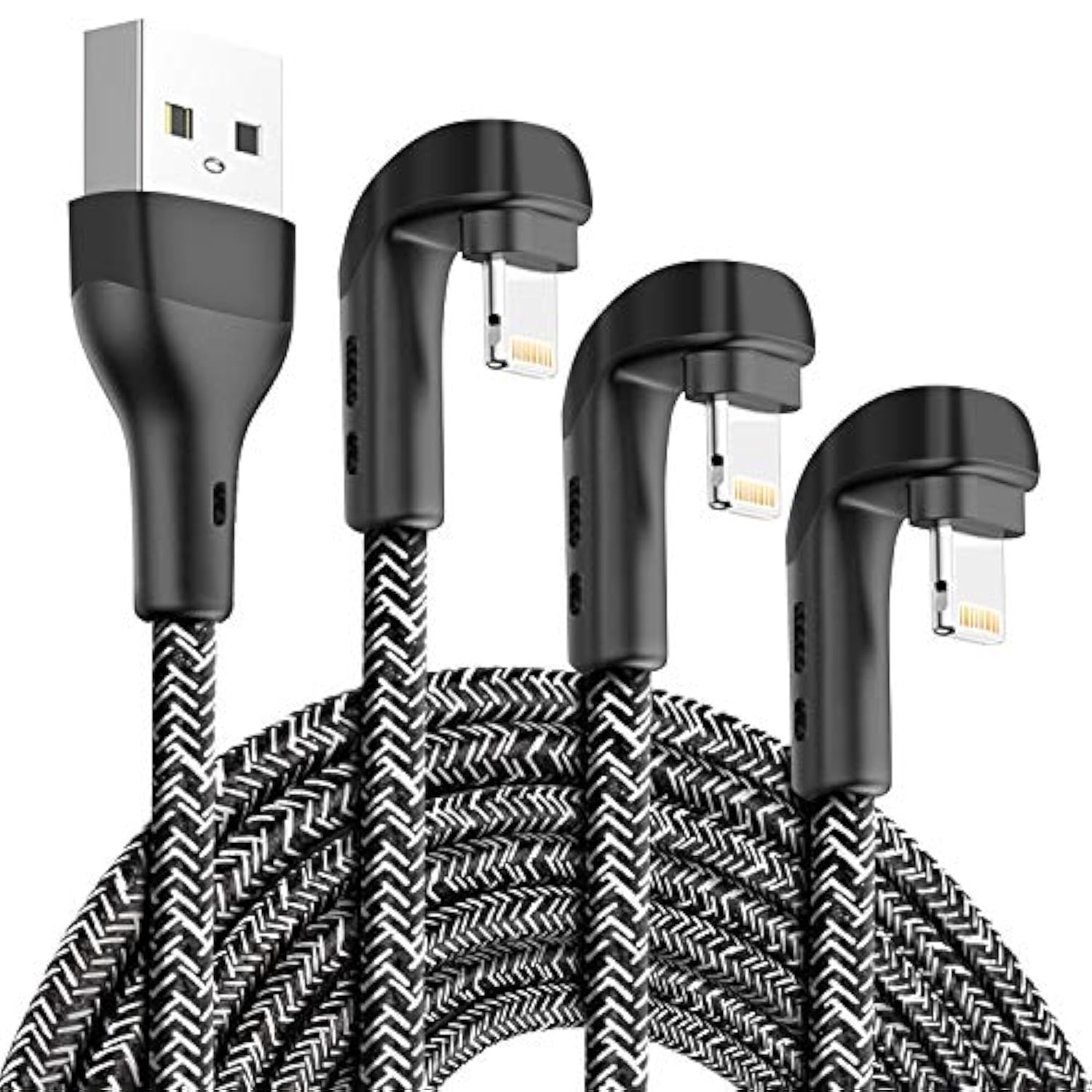 3Pack 90 Degree Iphone Charger 6Ft, Apple Mfi Certified 6 Feet Lightning Cord Long, Nylon Right Angle 6 Foot Charging Cable For Apple Iphone 14 Pro Max/14/13Pro/12 Mini/11/X/Xs/Xr/8 Plus/7/6/5/Ipad