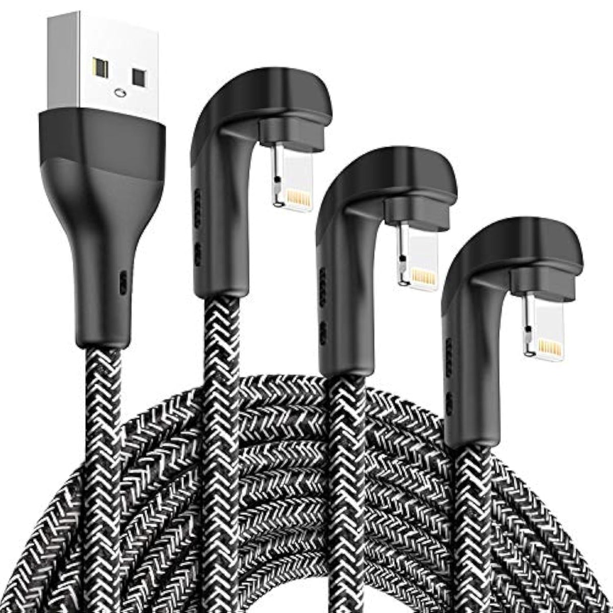 3Pack 90 Degree Iphone Charger 6Ft, Apple Mfi Certified 6 Feet Lightning Cord Long, Nylon Right Angle 6 Foot Charging Cable For Apple Iphone 14 Pro Max/14/13Pro/12 Mini/11/X/Xs/Xr/8 Plus/7/6/5/Ipad