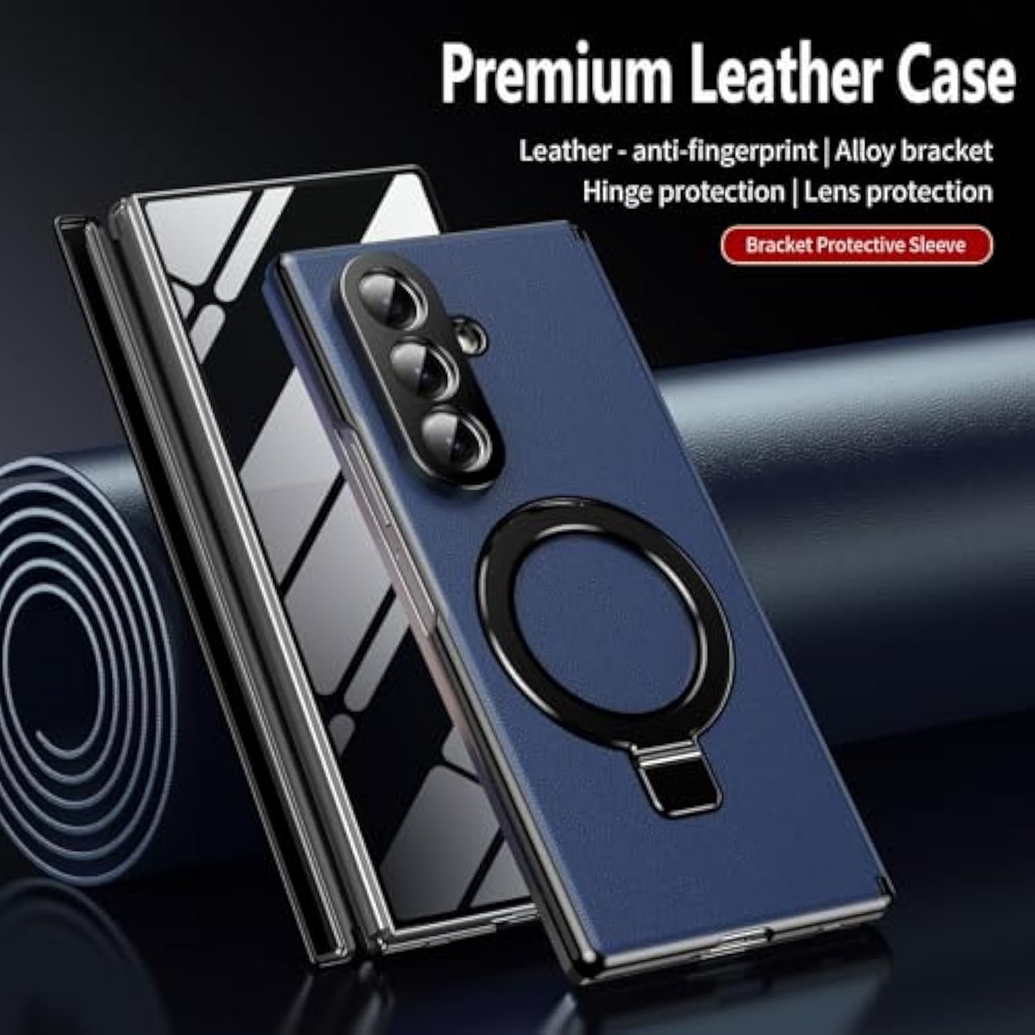 For Samsung Galaxy Z Fold 7 Magnetic Case With Privacy Screen Protector, Hinge Protection & Compatible Magsafe & Ring Kickstand,Slim Fit Protective Phone Case For Galaxy Z Fold7 Case,Blue