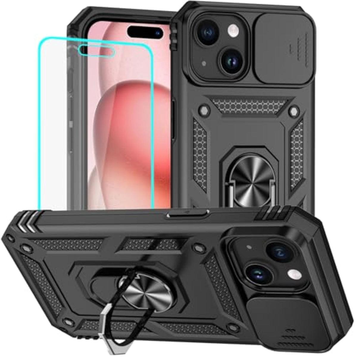 Iphone 15 Shockproof Case With HD Screen Protector Military Grade Black