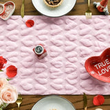 Pink Soft Plush Faux Fur Jacquard Heart Valentine'S Day Table Runner, Seasonal Kitchen Dining Table Decoration For Home Party Decor 13X72 Inch