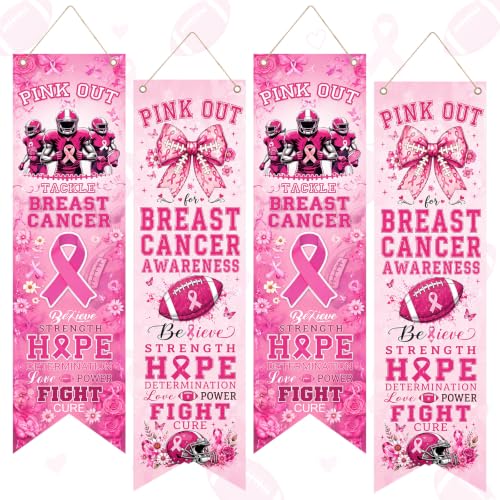 4 Pcs Pink out Breast Cancer Awareness Banner Decoration, Football