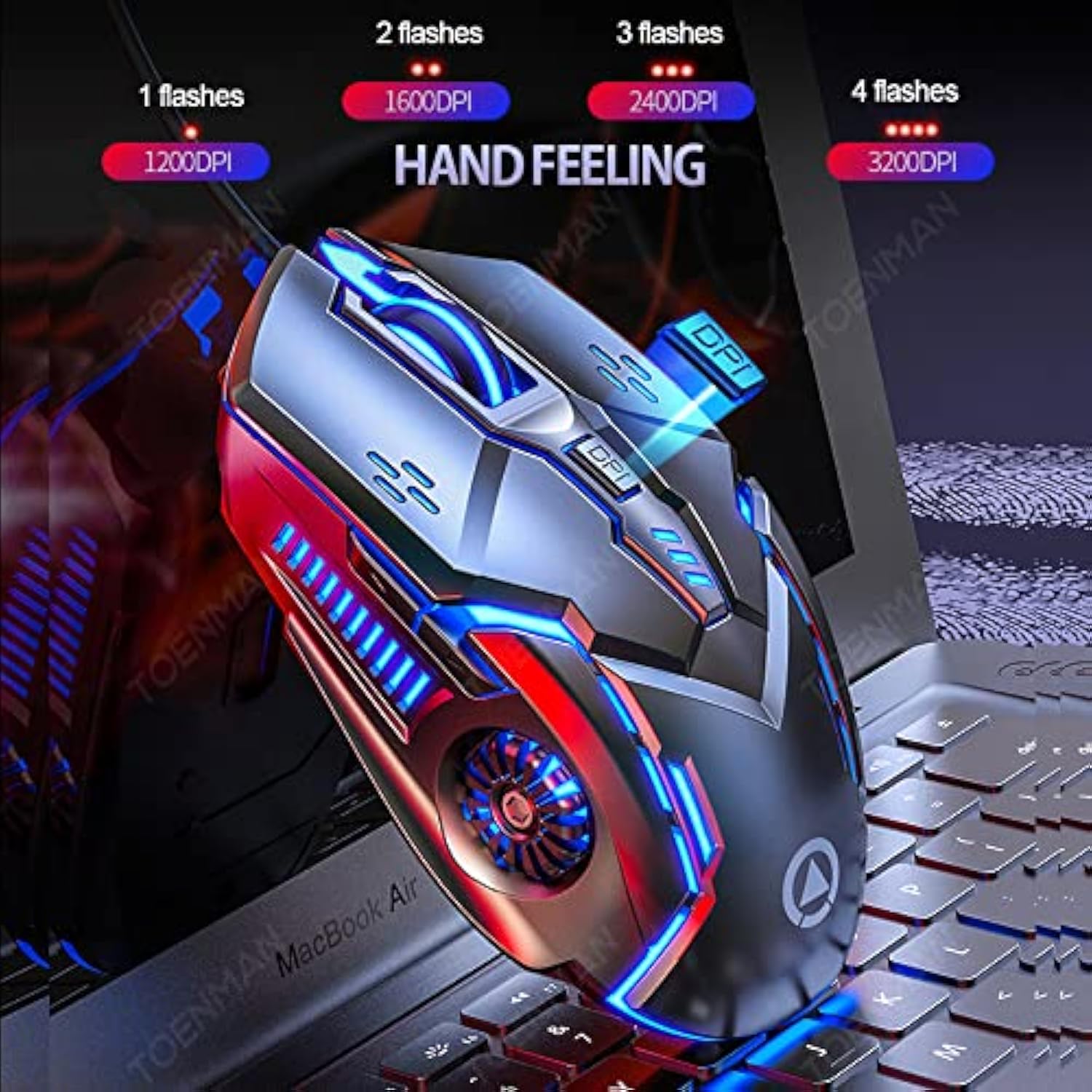 Gaming Mouse Wired,6 Buttons, 4 Adjustable Dpi Up To 3200 Dpi, 7 Circular & Breathing Led Light, Multifunction Wired Mouse Used For Games And Office (Black)