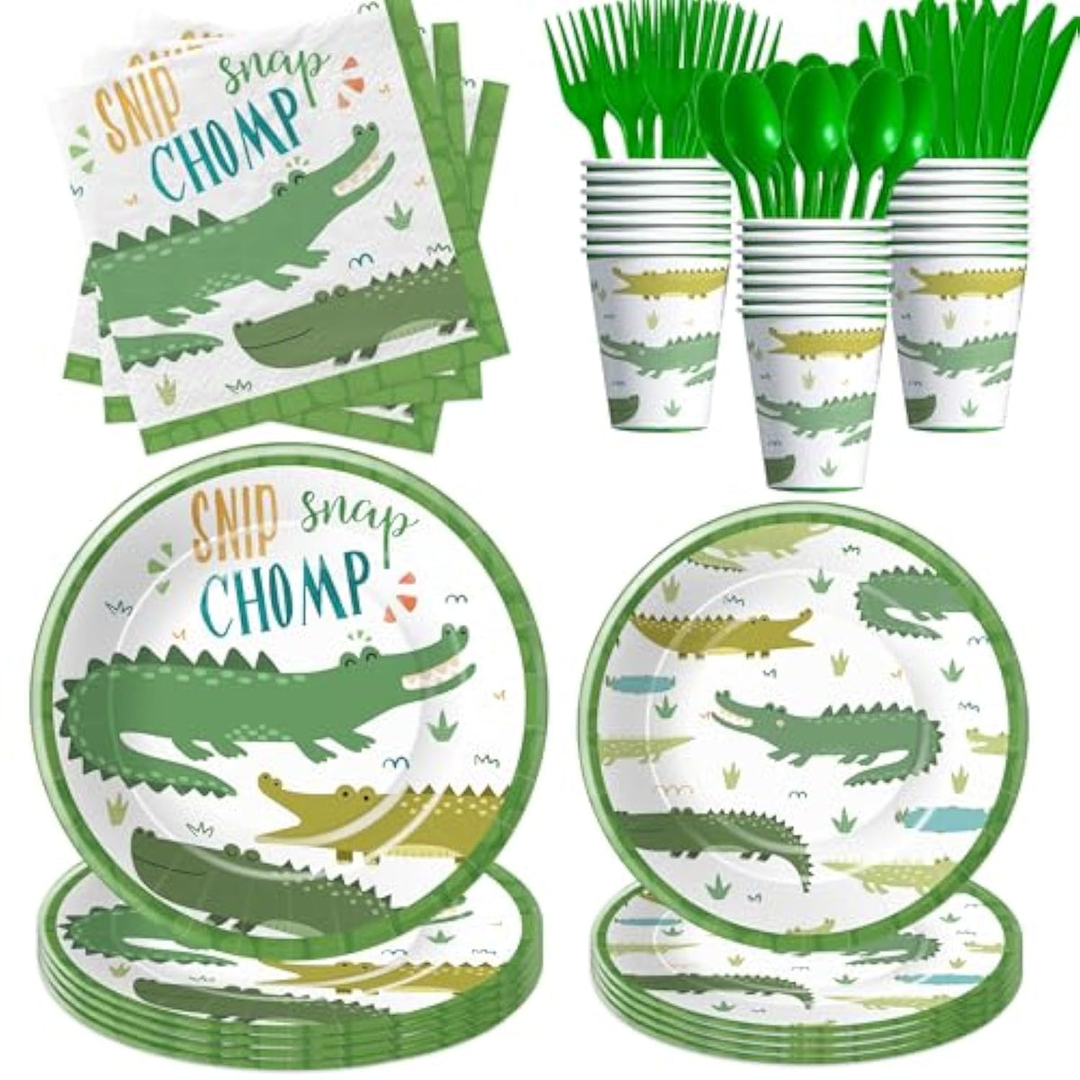 Alligator Party Decorations Tableware For Birthday Baby Shower, Reptile Crocodile Alligator Birthday Party Supplies, Paper Plate, Cup, Napkin, Disposable Cutlery, Serves 24
