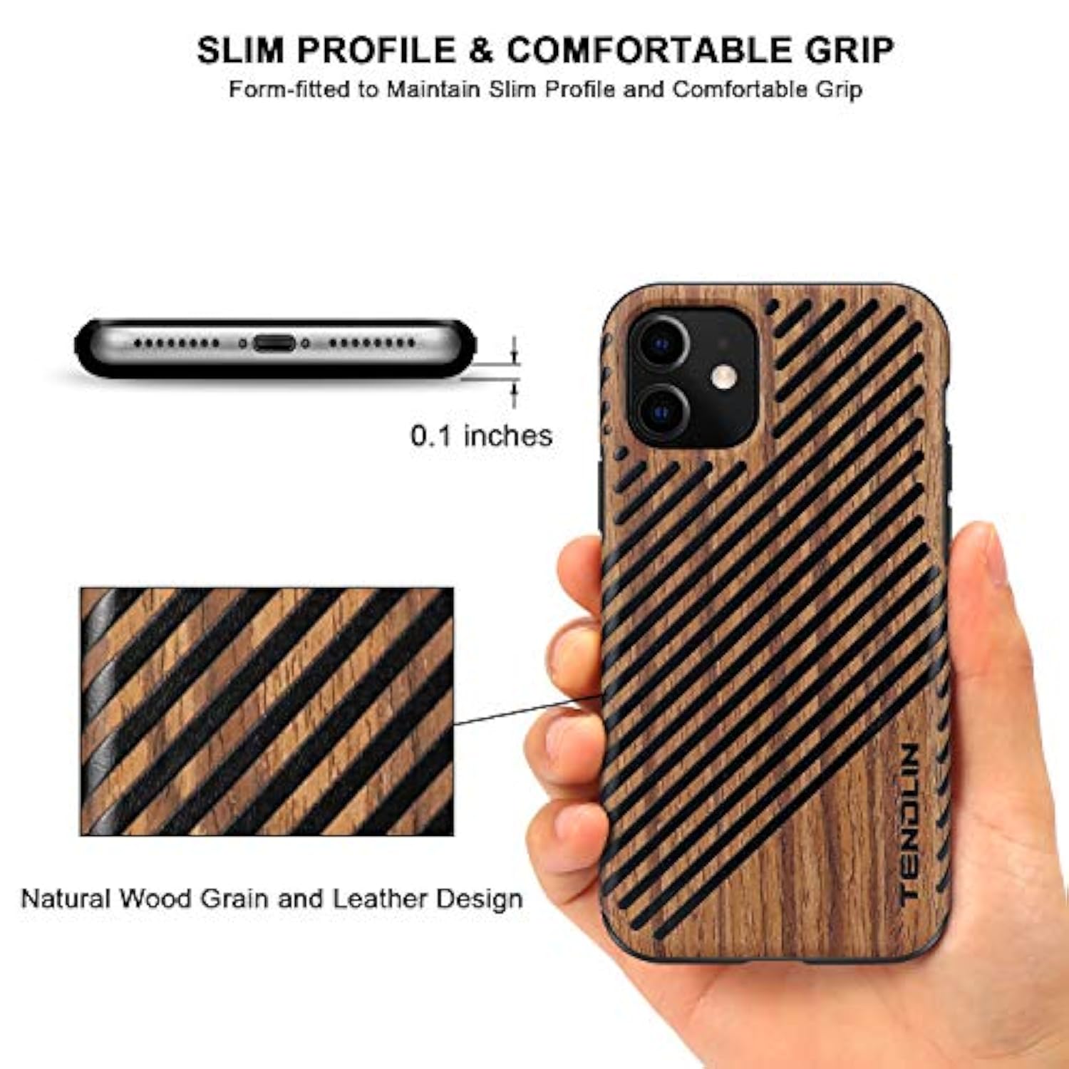 Compatible With Iphone 11 Case Wood Grain Outside Design Tpu Hybrid Case (Wood & Leather)