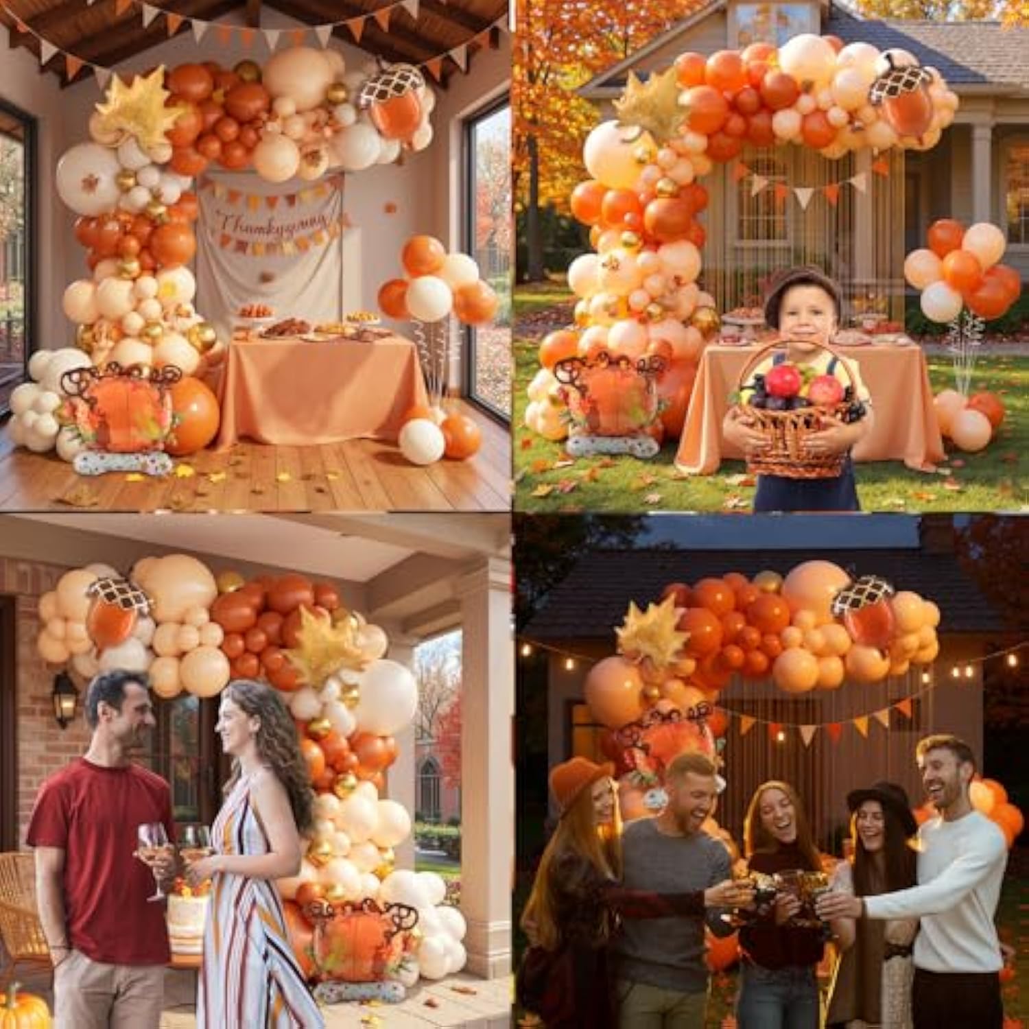 Fall Balloon Arch Kit with Burnt Orange White Gold Pumpkin Balloons for Thanksgiving