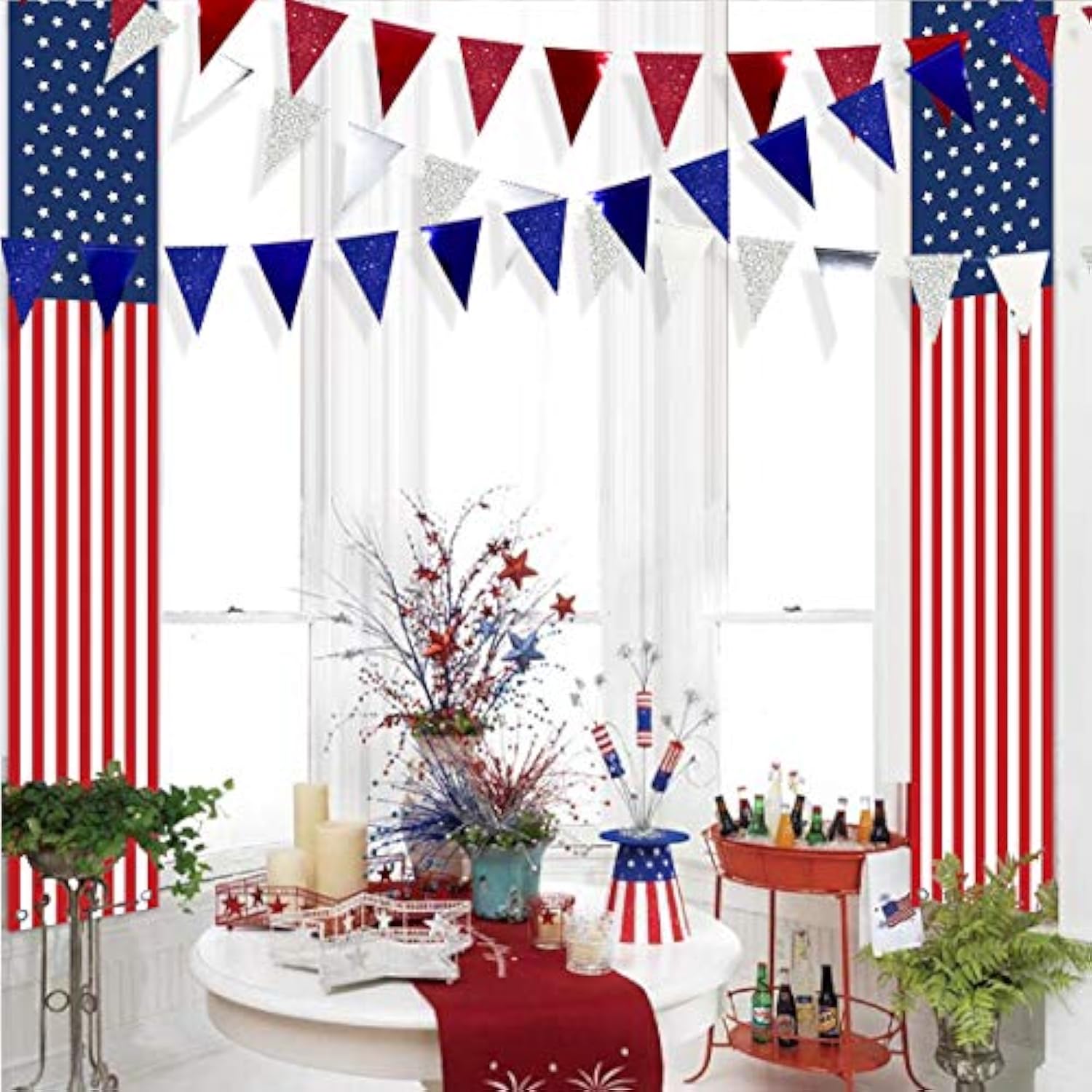 30 Ft Red Silver Blue Triangle Pennant Banner Bunting Double Sided Gli