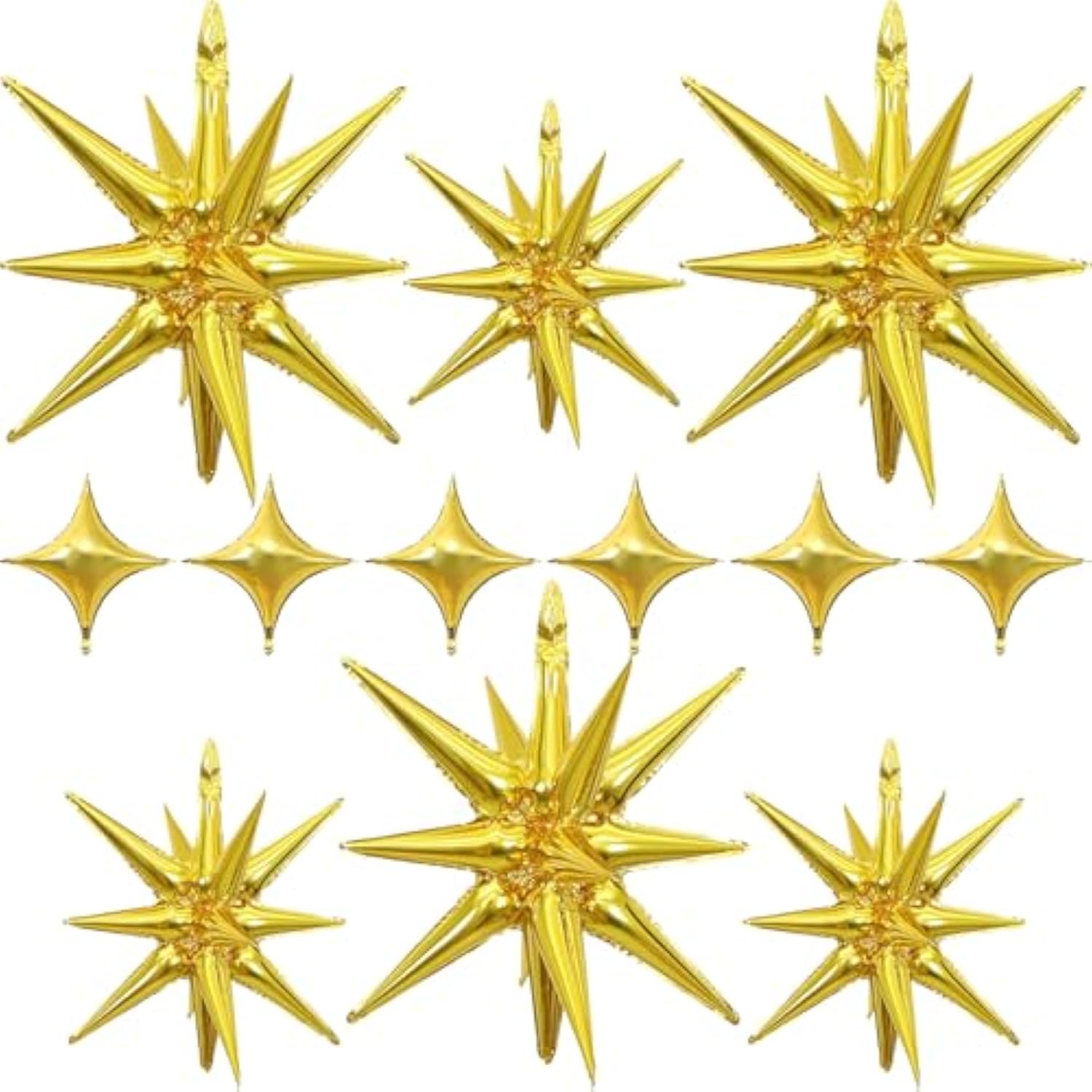 12pc Gold Star Explosion Balloons Large Spike Mylar Cone Party Decor