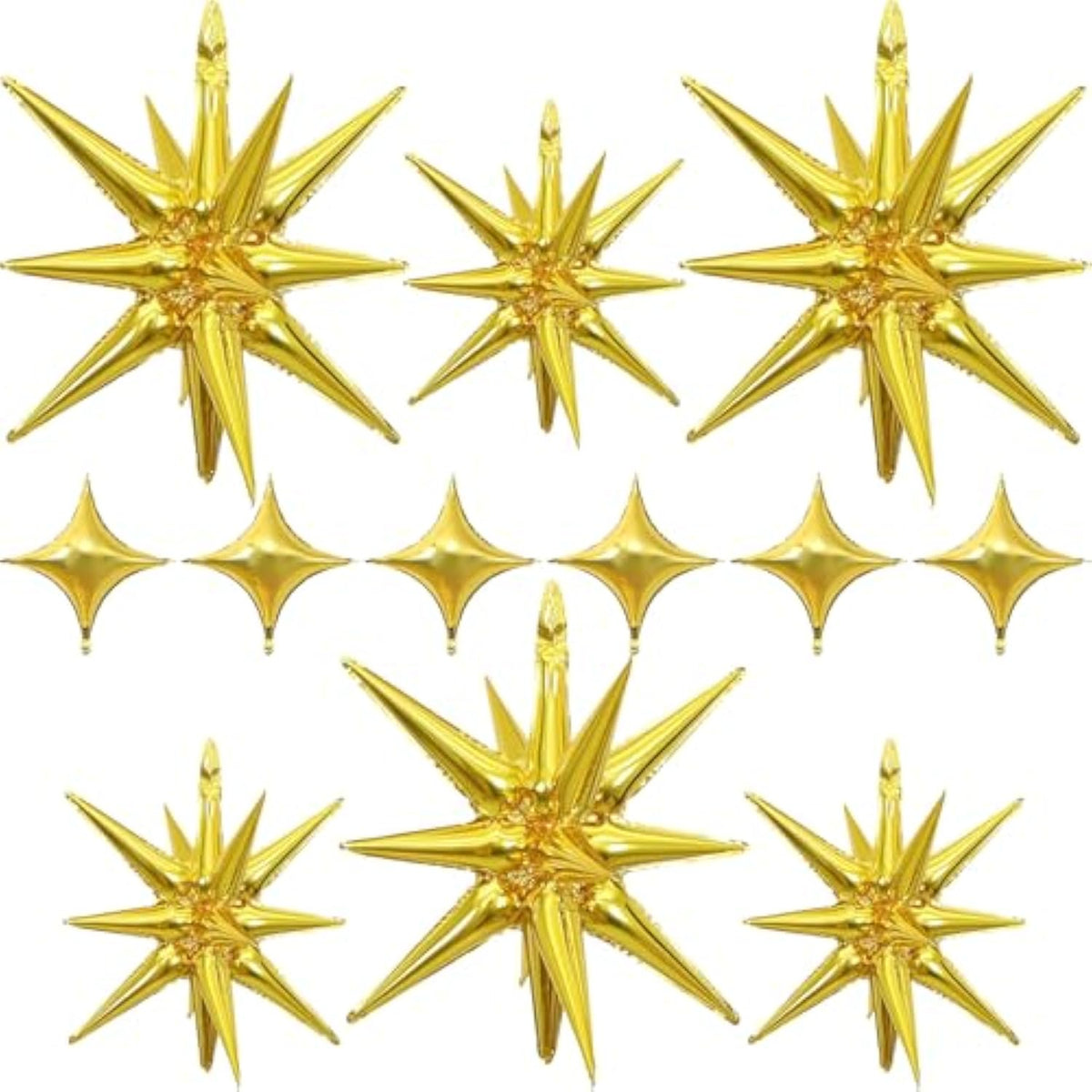 12pc Gold Star Explosion Balloons Large Spike Mylar Cone Party Decor