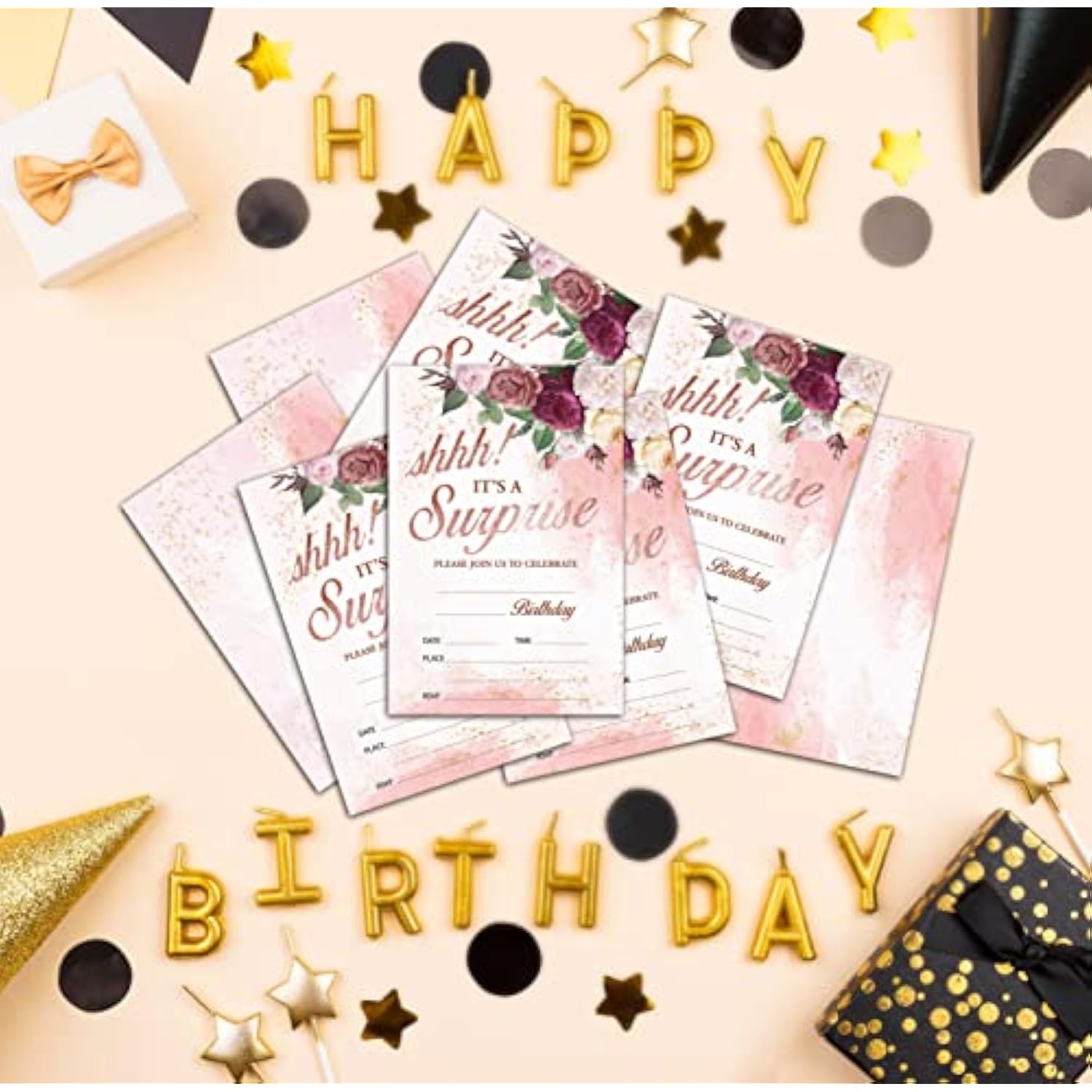 Birthday Party Invitation Cards For Kids, Shhh It'S A Surprise Party Invites, Cards For Girls Boys, Party Celebration For Teens, Party Supplies, Decoration, Personalized 20 Cards With Envelopes(D003)