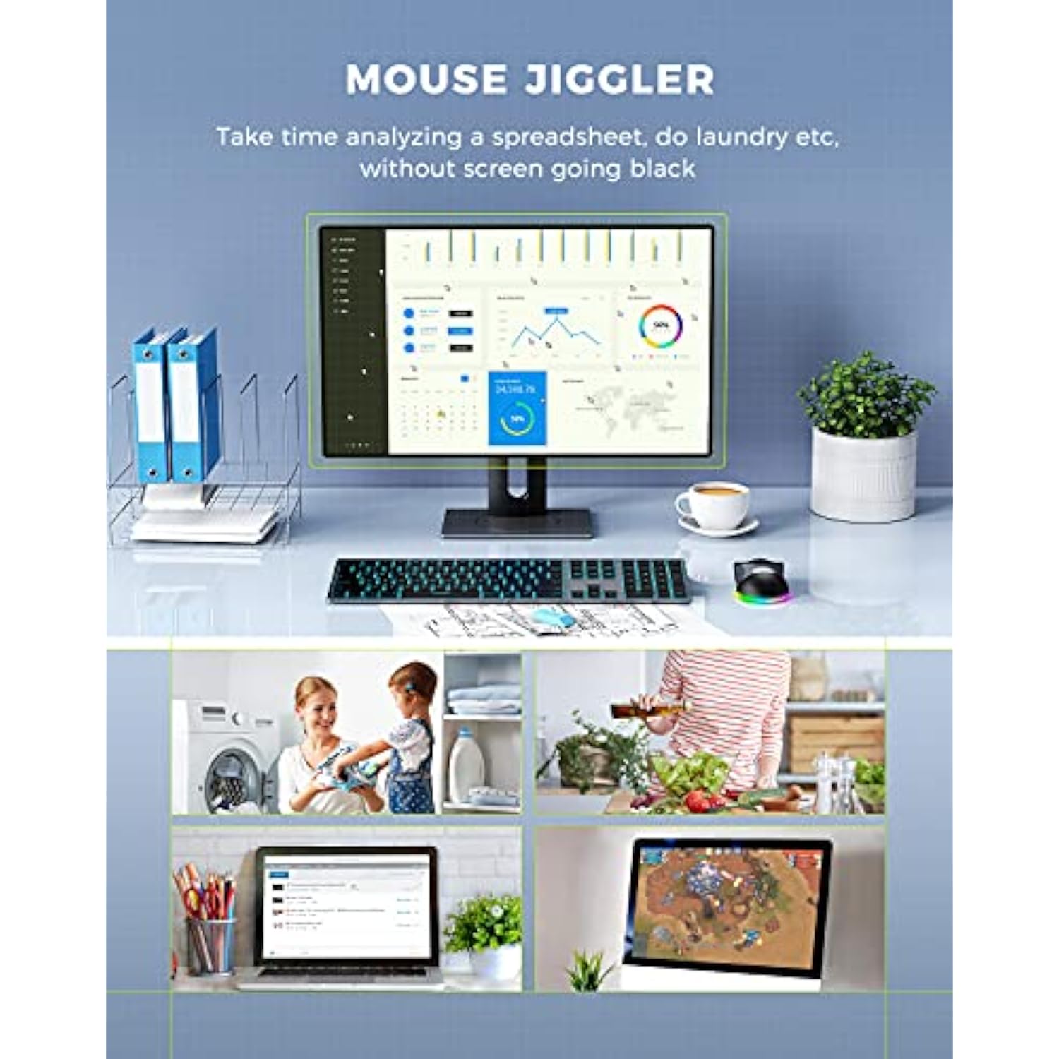 Wireless Mouse, Mouse Jiggler For Laptop - Led Mouse Rechargeable Computer Mou