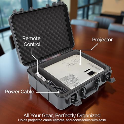 Hard Shell Projector Travel Case Compatible With Epson Vs250 Svga, Vs350 Xga, Vs355 Wxga Projectors With Hdmi Cable And Remote In Custom Foam Compartments, Case Only