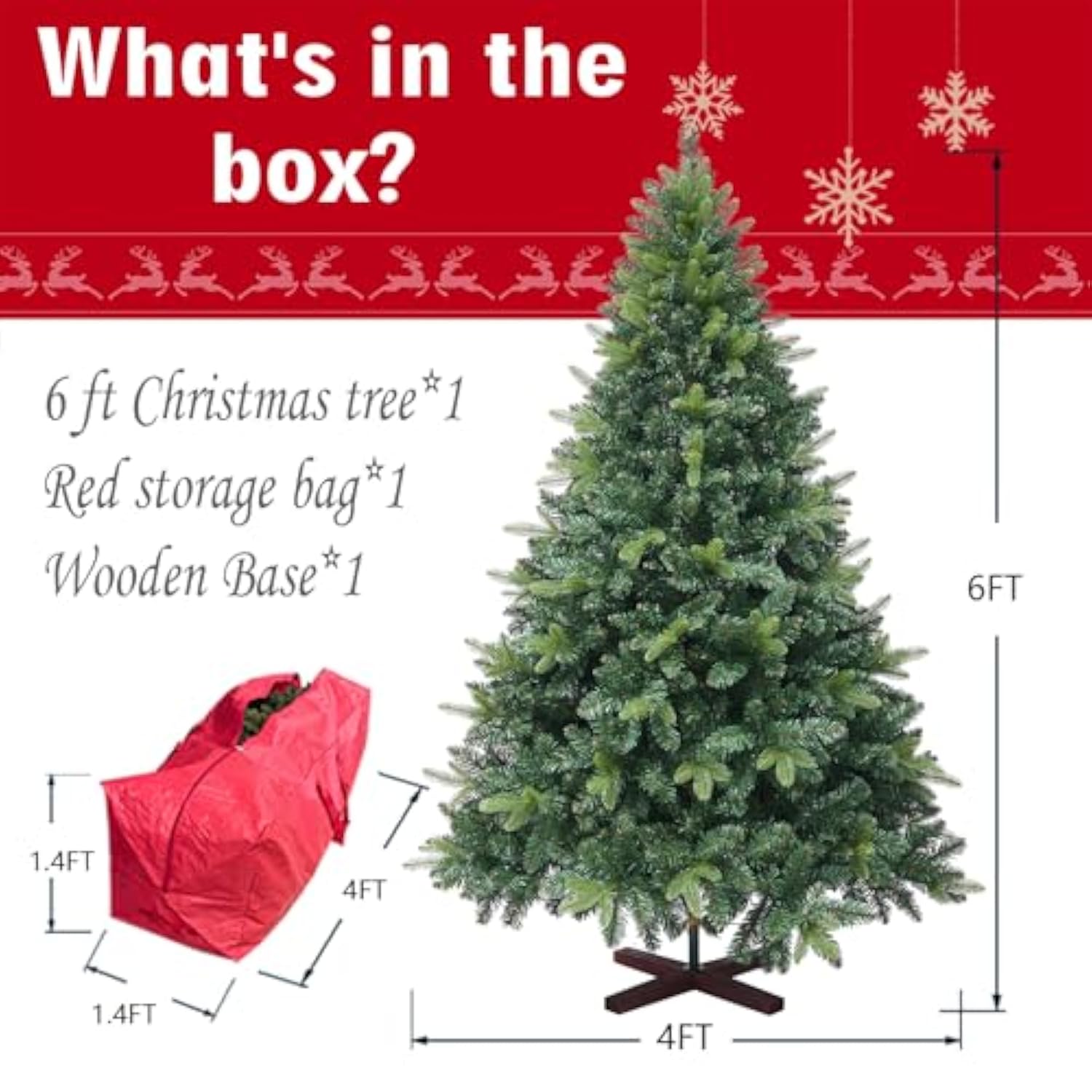 6Ft Artificial Christmas Tree, 1152 Realistic Branch Tips, Easy Assembly Hinged Design, Includes Base