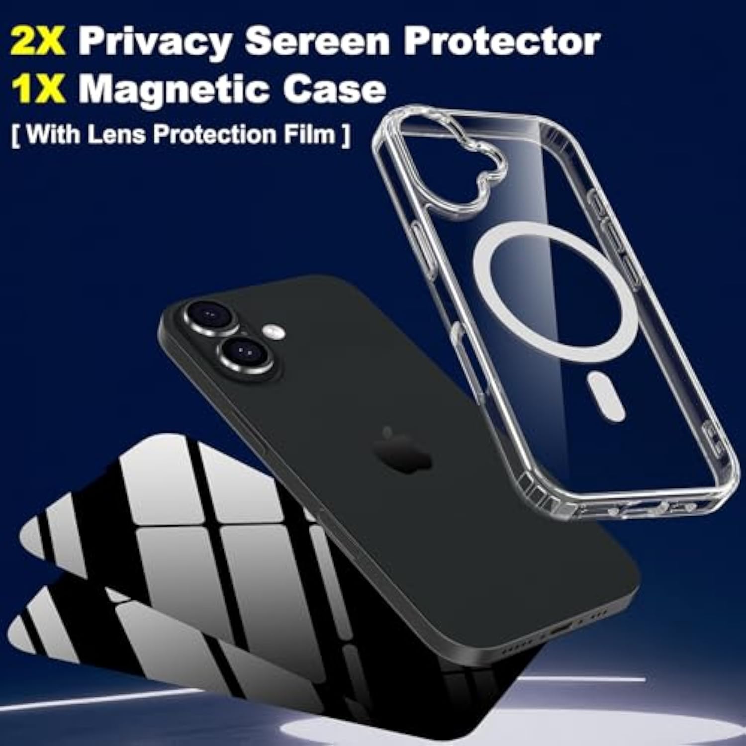 Magnetic Case For Iphone 17 With 2 Privacy Screen Protector [Compatible With Magsafe],Non-Yellowing Shockproof Protective Phone Case For Iphone 17,Transparent