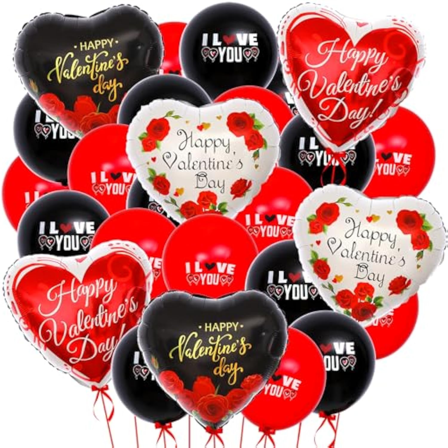 Happy Valentines Day Balloons - Big, Pack Of 26 | Black And Red Heart Shaped Balloons For Valentines Day Decorations | Heart Balloons, Valentines Balloons, Romantic Decorations Special Night