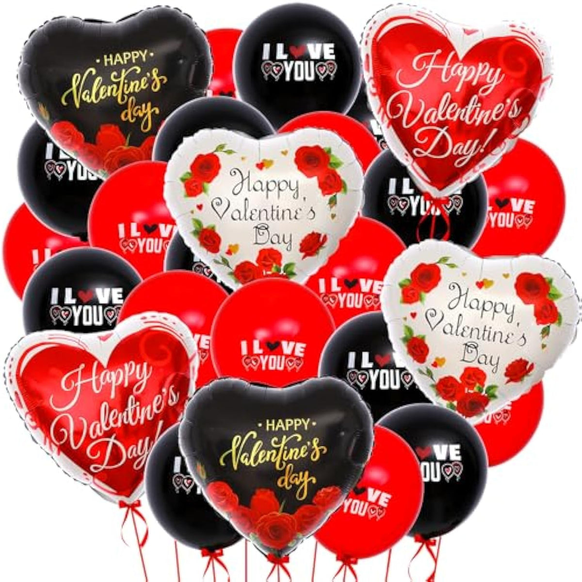 Happy Valentines Day Balloons - Big, Pack Of 26 | Black And Red Heart Shaped Balloons For Valentines Day Decorations | Heart Balloons, Valentines Balloons, Romantic Decorations Special Night