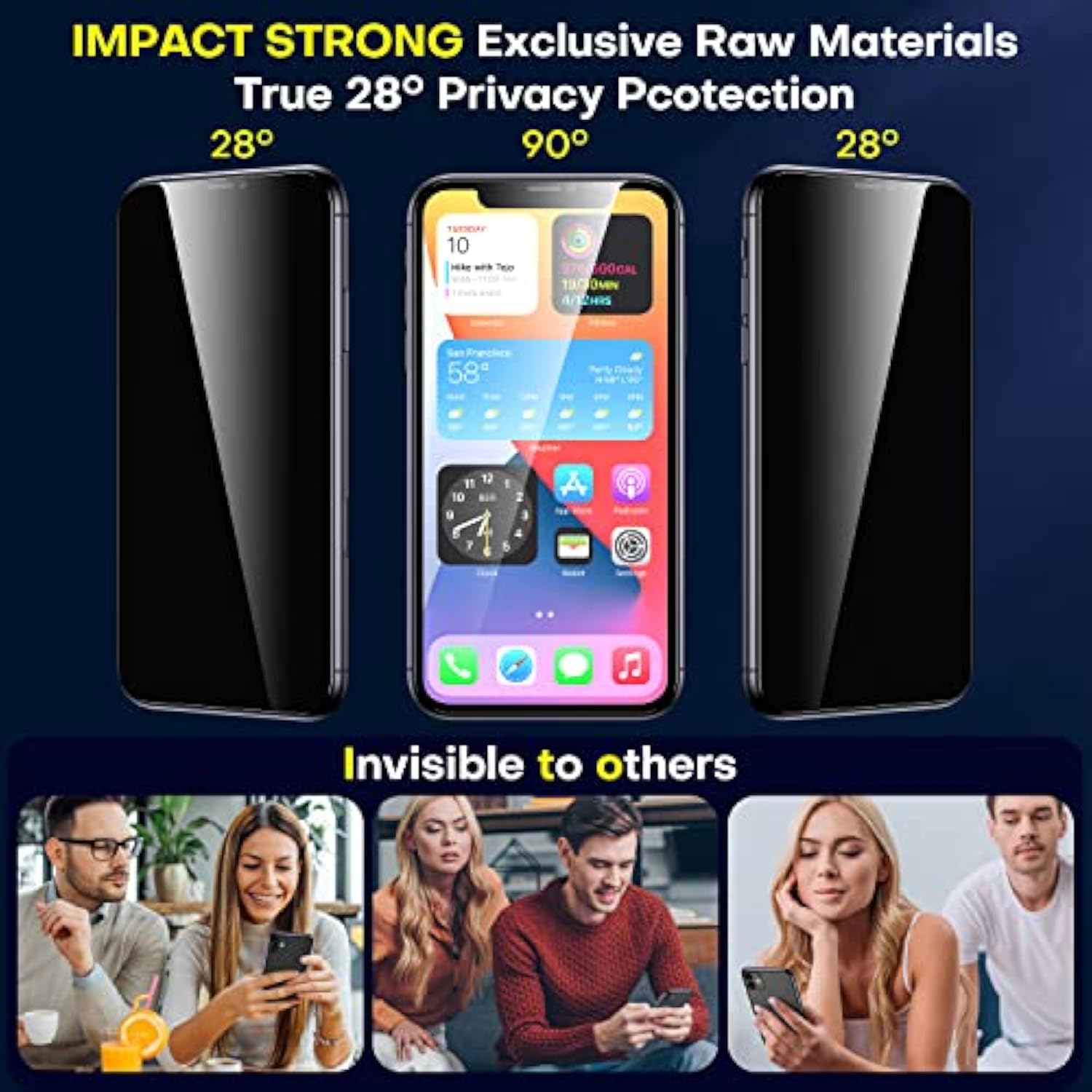 ImpactStrong Privacy Glass Screen Protector, 2 Pack for iPhone 11/XR [6.1 Inch], 9H Hardness, Tempered Glass, Anti-Scratch, Case Friendly, Fingerprint Resistant, Easy Install Kit