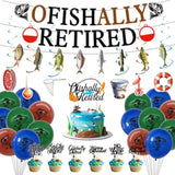 Retirement Party Decorations Men Women, Ofishally Retired Banner Balloons Cake Topper Hanging Swirls Kit, Fishing Themed Happy Retirement Party Supplies For Coworker