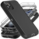 For Iphone 11 Pro Max Case, Military Grade 3 In 1 Heavy Duty Shockproof/Drop Proof/Dust Proof Case With 2Pcs Tempered Glass Screen Protector (Black/Grey)
