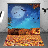 5x7FT Halloween Backdrop Moonlight Pumpkin Fallen Leaves Party Photo Decoration