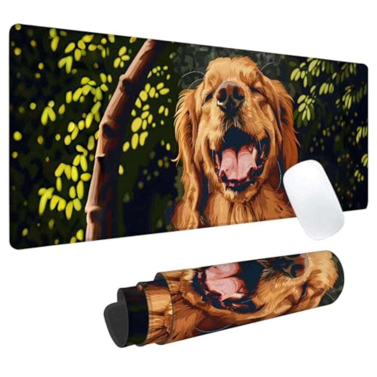 Golden Retriever Gaming Mouse Pad, Office Desk Mat, Anti-Slip Rubber Base Cool Aesthetic Mouse Pads For Computer Laptop Keyboard School Home Desktop Gamer Home Accessories Decor 31.5" X 11.8"