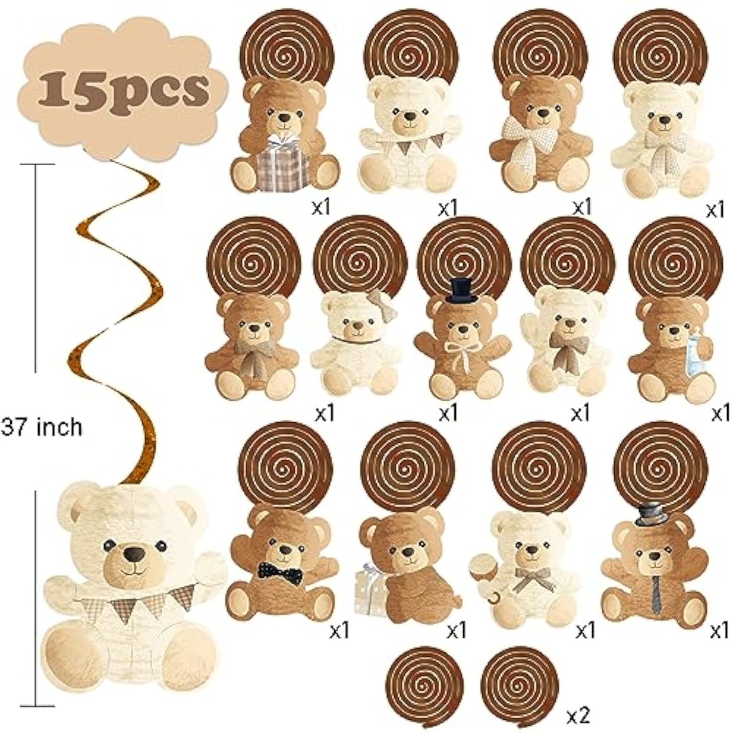 Bear Hanging Swirls Teddy Bear Baby Shower Decorations 15Pcs Teddy Bear Hanging Decor Cute Bear Swirls Ceiling Streamer We Can Bearly Wait Party Decorations For Bear Theme Baby Shower Supplies