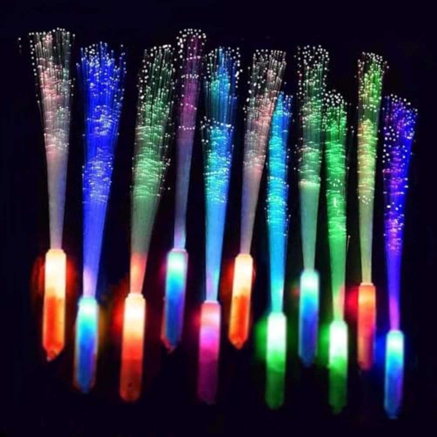 25-Pack Glow Fiber Wand Sticks with 3 Flashing Modes for Parties