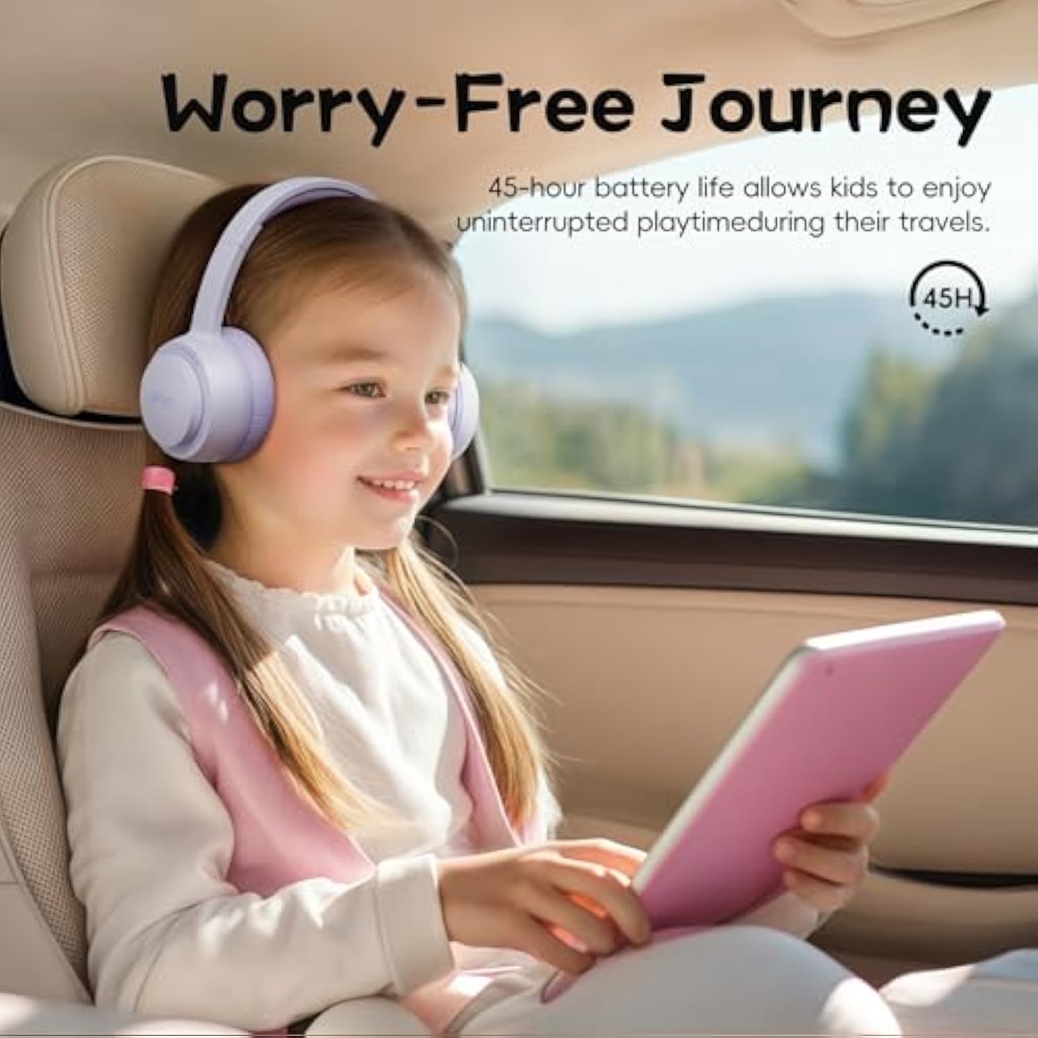 gorsun Kids Headphones, Bluetooth 5.3, Toddler Headphones 85 dBA Safe Volume, 45H Play Time, with Microphone, Kids Wireless Headset for iPad/Tablet/Travel/School, ldeal Gift(Purple)
