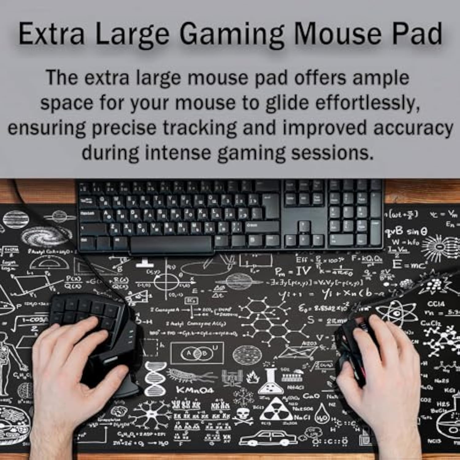 Large Mouse Mat Black Gaming Mousepad, Oversized Mouse Pads Long Desk Pad, Desktop Computer Pad Waterproof Non-Slip Rubber Base, 35.4 X 15.7 Inch For Work/Game/Office/Home Science Formulas