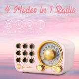 Retro Bluetooth Speaker Fm Vintage Radio With Loud Volume, Strong Bass Enhancement, Bluetooth 5.0 Wireless Connection, Loud Volume,Tf Card & Mp3 Player (Pink)