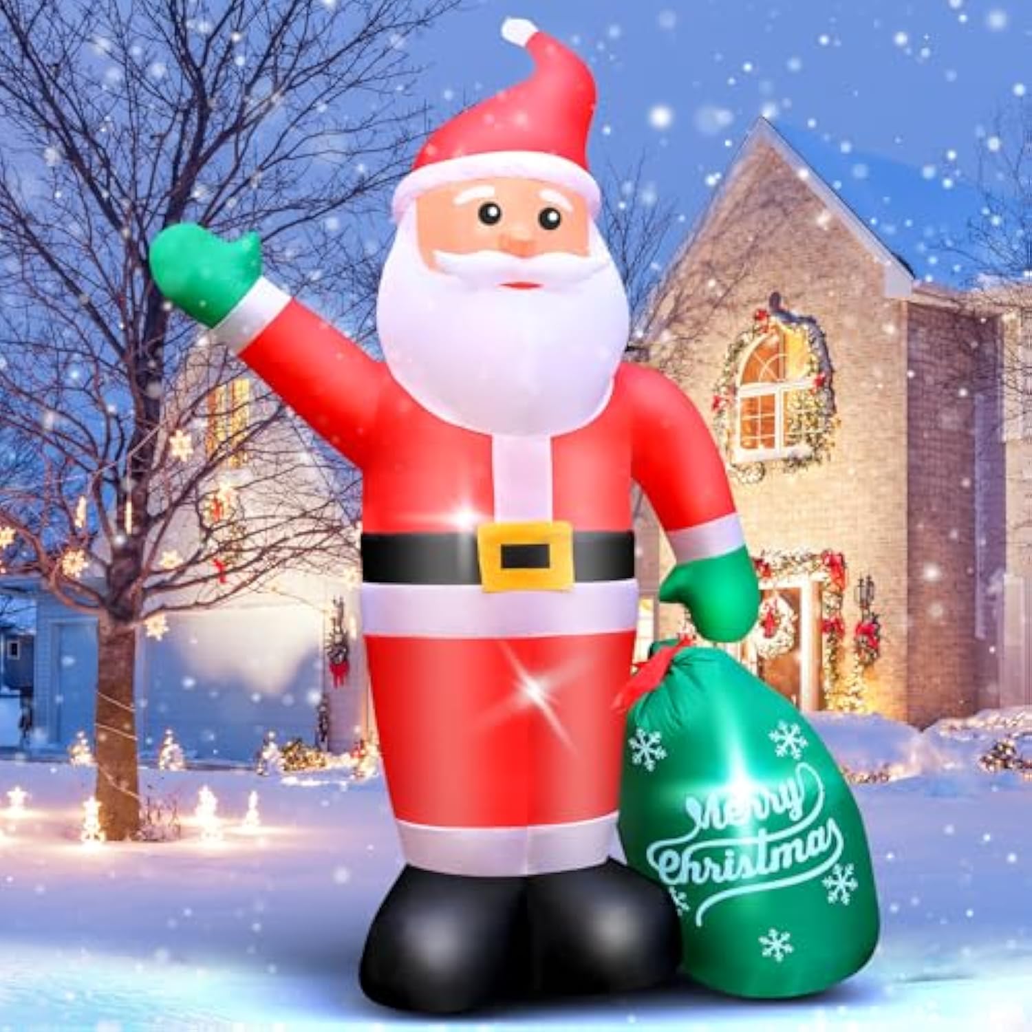 Christmas Inflatable Santa Outdoor Decoration: 8 Ft Blow Up Santa Claus Carry Gift Bag- Built-In Leds For Christmas Part