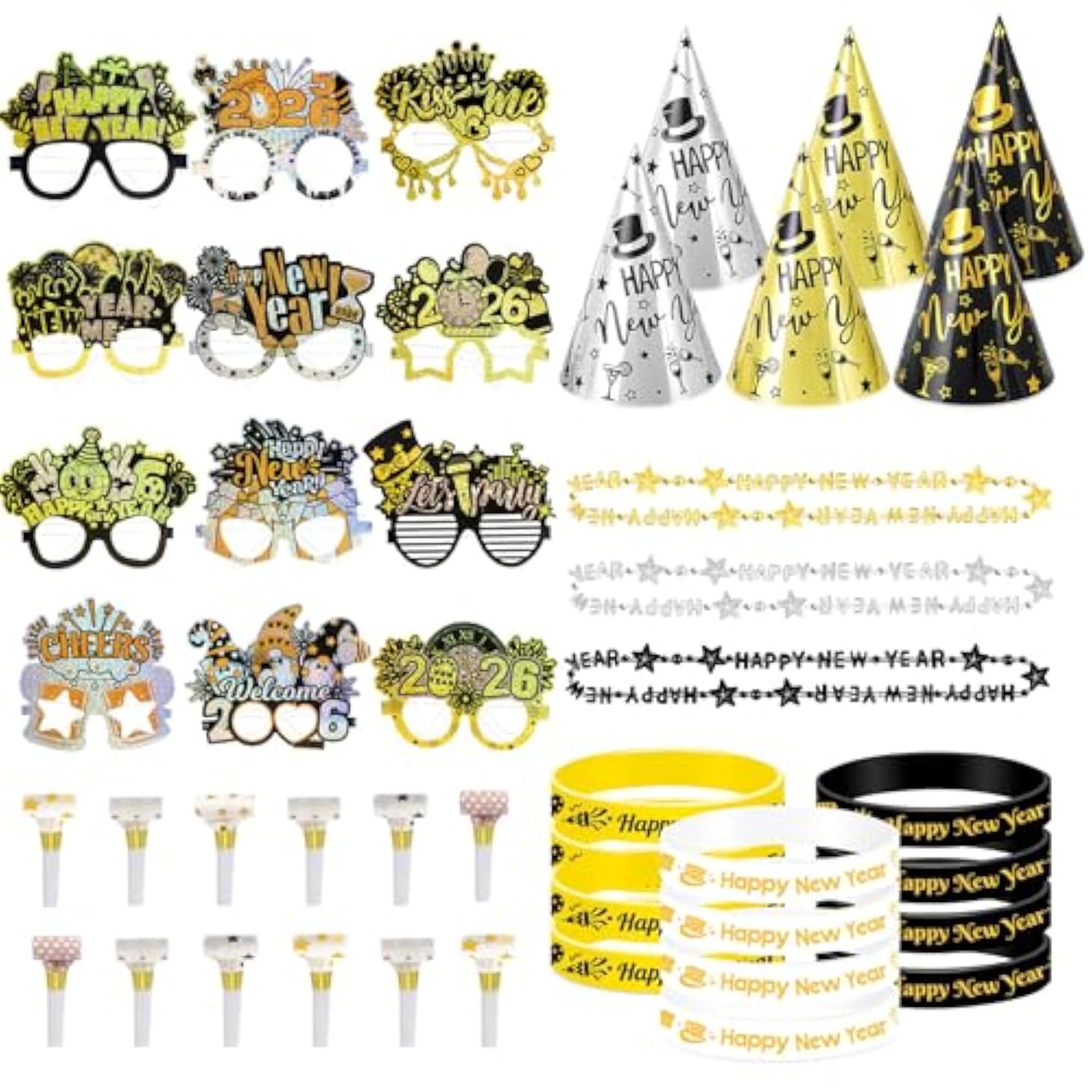 48pc 2026 New Year Party Kit Glasses, Hats, Noise Makers & Accessories