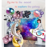 Galaxy Space Balloon Garland Kit 140Pcs Purple Blue Black Outer Space Astronaut Moon & Star Diy 4D Planet Balloons For Girl Two The Moon Birthday Decorations Kids Party Supplies