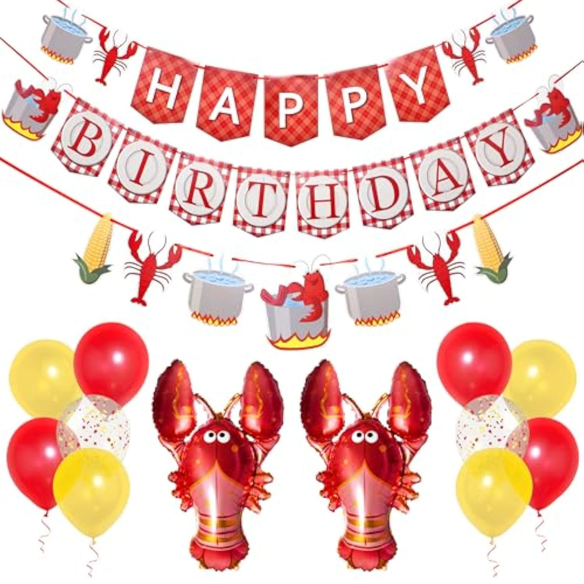 Crawfish & Lobster Birthday Party Banner and Seafood Boil Decorations Set