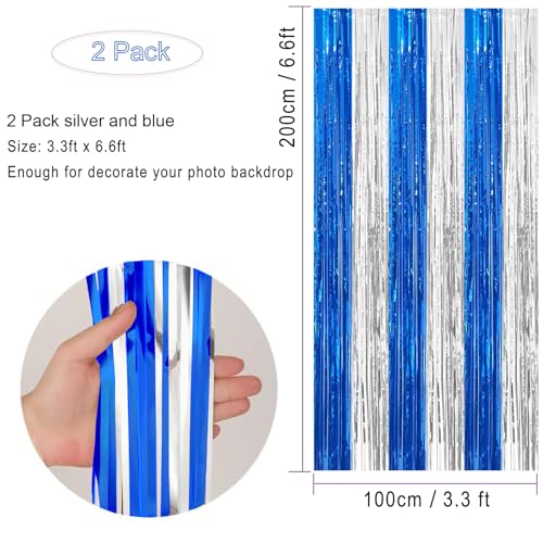2 Pack Blue Silver Foil Fringe Curtain Tinsel Party Backdrop