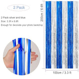 2 Pack Blue Silver Foil Fringe Curtain Tinsel Party Backdrop