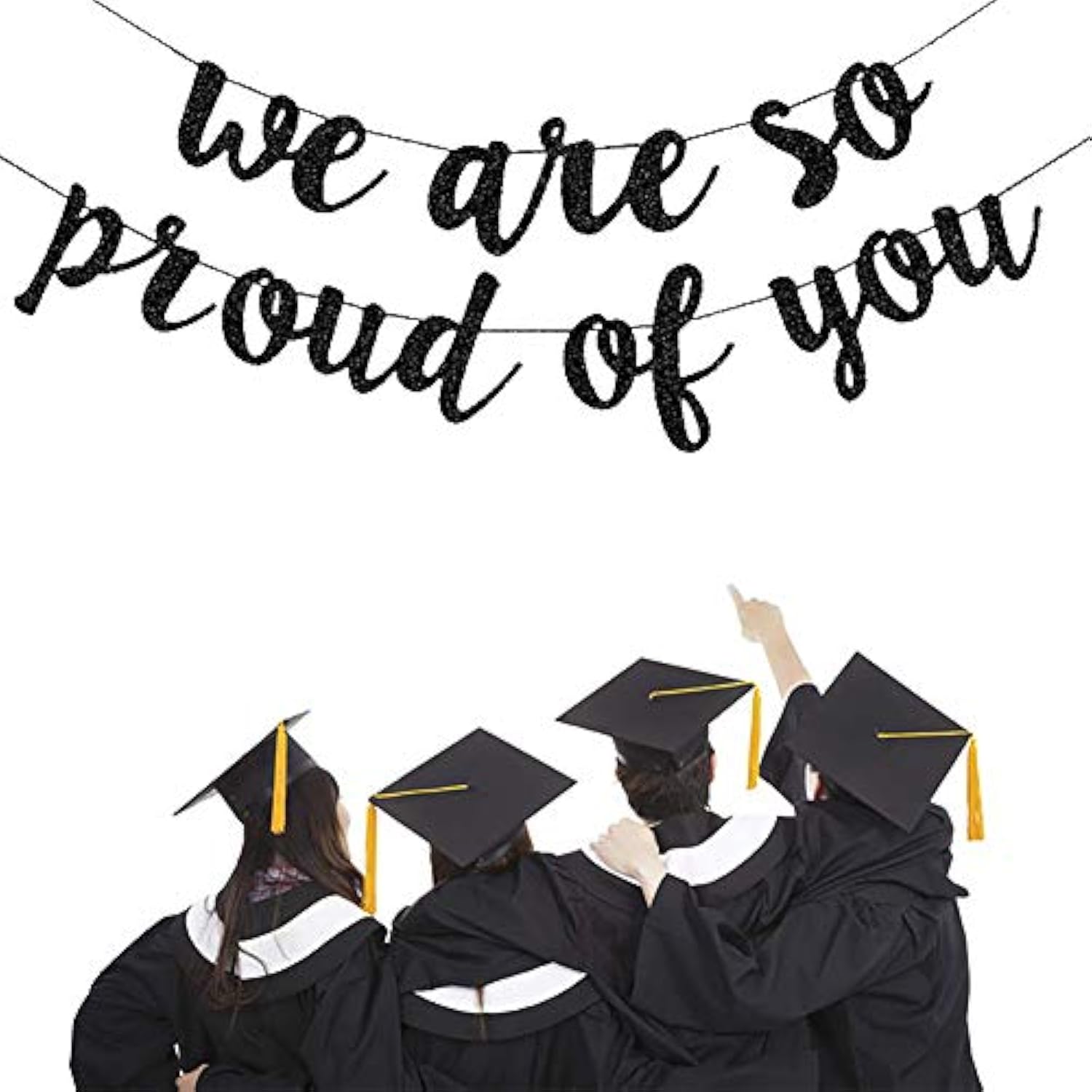 Black We Are So Proud Of You Banner For 2025 Graduation Party Decorations, Class Of 2025 Graduation Decor High School Graduations College Grad Party Decorations Supplies