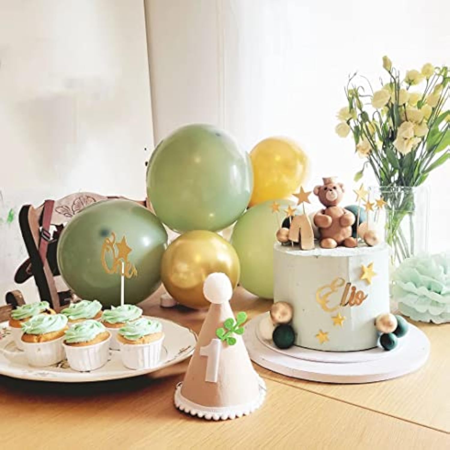 Sage Green Gold White Party Balloons, 50Pcs Sage Green And Gold Confetti Party Balloons For Birthday Baby Shower Engagement Wedding Anniversary Party Decorations