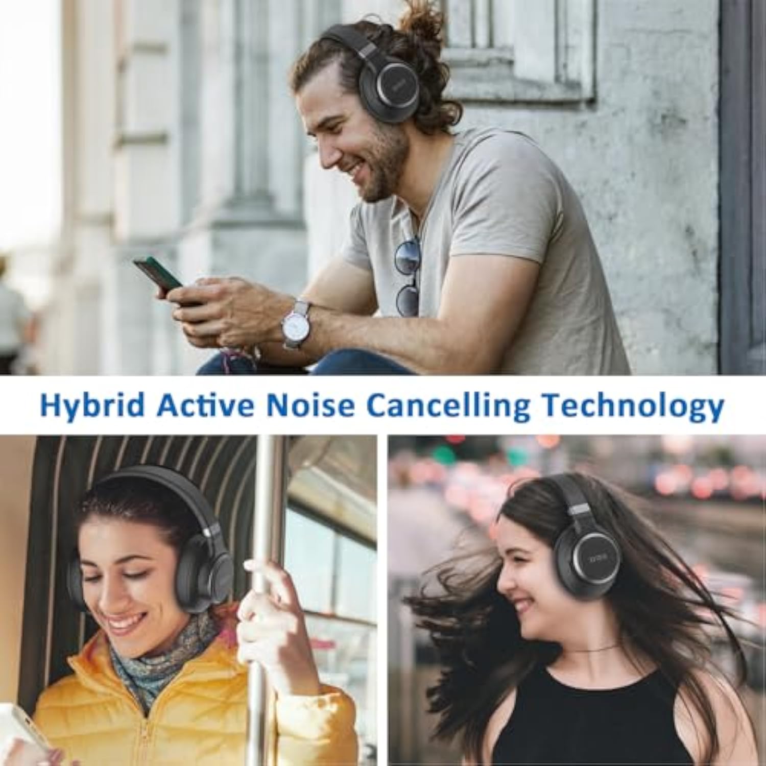 Active Noise Cancelling Headphones, 65 Hours Playtime Bluetooth Headphones Wit