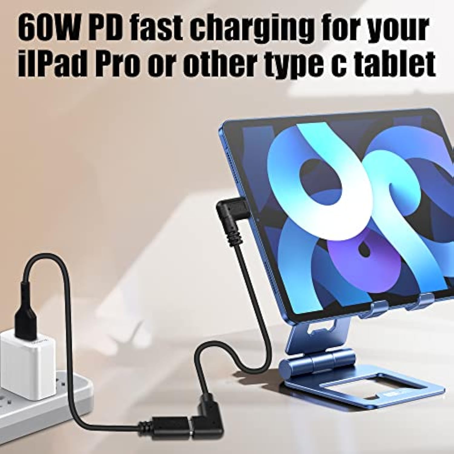 Usb C Extension Cable, Right Angle Male To Female, 0.3M, Black, Supports Pd60W Fast Charging, Compatible With Laptops, Tablets, Mobile Phones